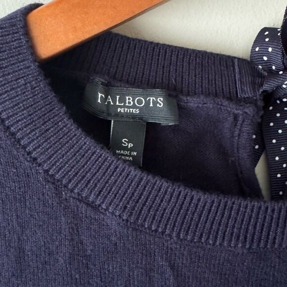 Talbots Navy Sweater Party Hat Cotton Blend Birthday Holiday PomPom Embellish SP - Picture 2 of 4